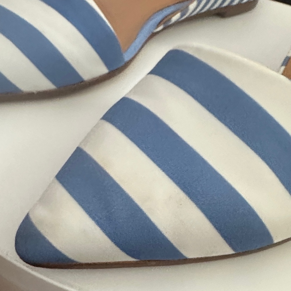 J. Crew White Blue Stripes Zoe D'Orsey Pointed Toe Nautical Cutout Flats Size 8 - Picture 5 of 9
